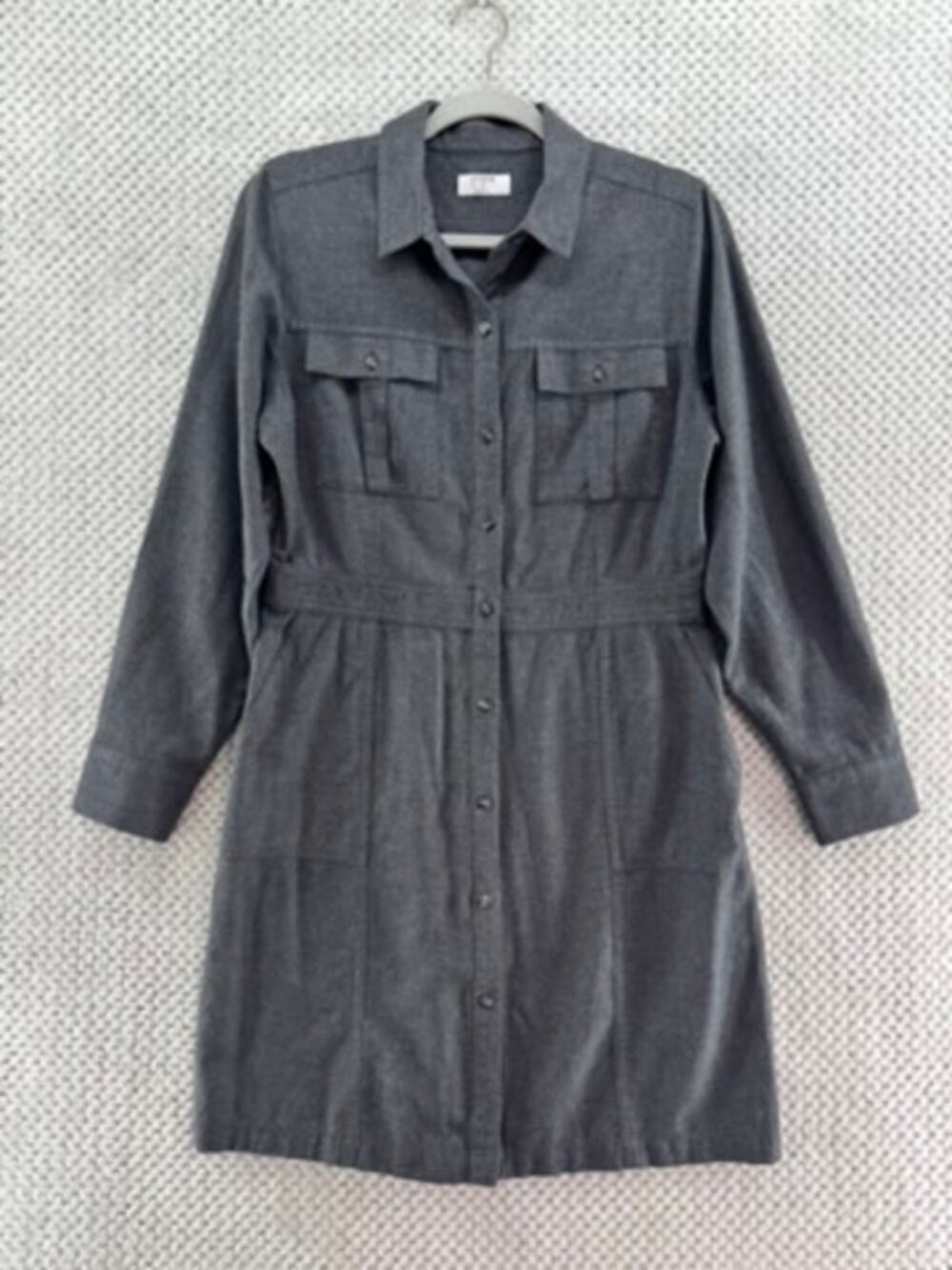 Untuckit for her Portia Shirt Dress Womens 8 Gray Flannel Button Front